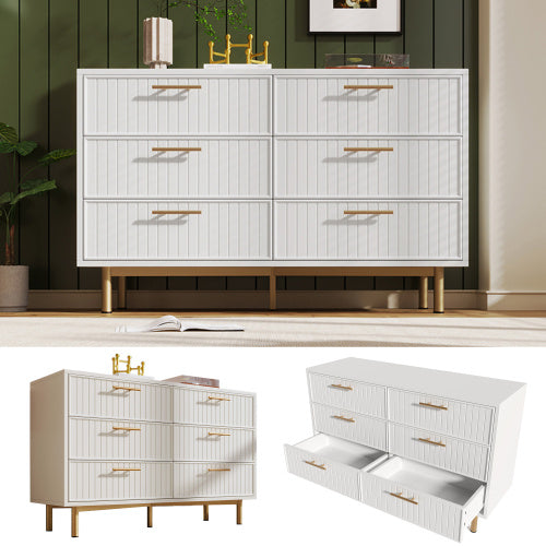 UK Local Sideboard Cabinet For Living Room, Chest Of Drawers With 6 Drawers, White, 40D X 120W X 75H CM