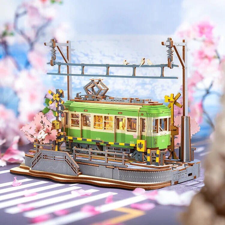 US Local Rolife  Sakura Journey Tram Car 3D Wooden Puzzle Model Toys Teens Gift