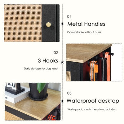 US Local Feeding Station With 1 Storage Cabinets, Pet Feeding Station With 2 Elevated Dog Bowls, Side Hooks, Anti-tip Kit, Hidden Pet Feeder Station For Feeding  Watering, Black