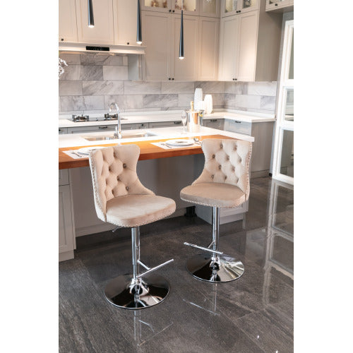US Local Swivel Velvet Barstools Adjusatble Seat Height From 25-33 Inch Khaki,Set Of 2