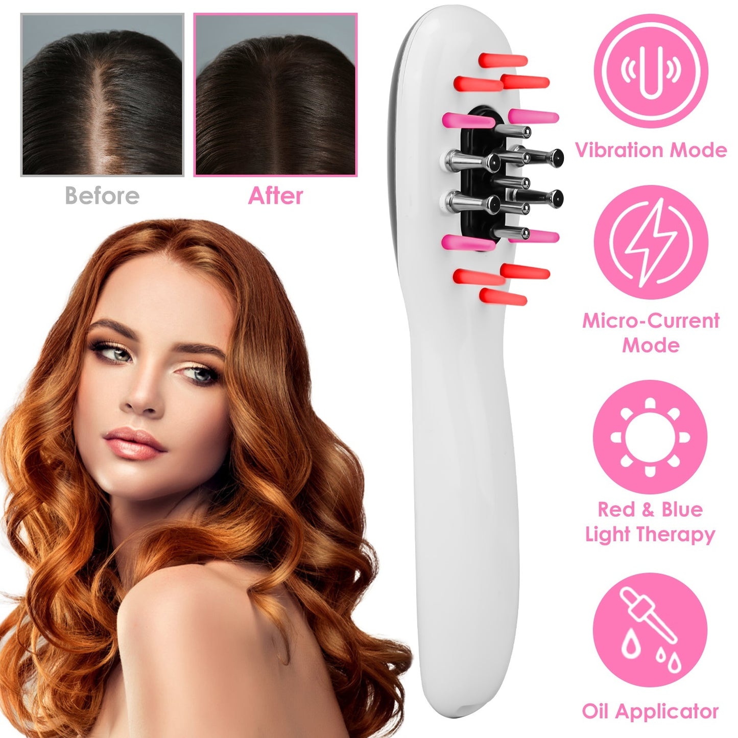US Local 1 Pc Electric Scalp Massage Comb Microcurrent Hair Brush Handheld Head Scratcher Massager Hair Oil Applicator With Vibration Micro-Current Mode Red & Blue Light Therapy Oil Applicator