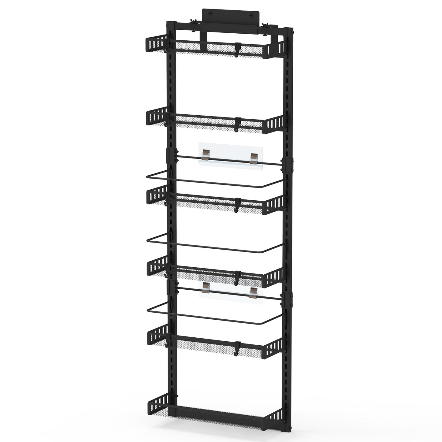 US Local Black-White Options -- 1Pc Over The Door Pantry Organizer 6-Tier Pantry Door Organizer Carbon Steel 110LBS Loading Easy Install Behind Door Storage For Closet Kitchen Bathroom 50.19H 17.12W 5.51in D