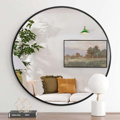 US Local 32 Inch Black Metal Framed Round Bathrrom Mirror For Wall.