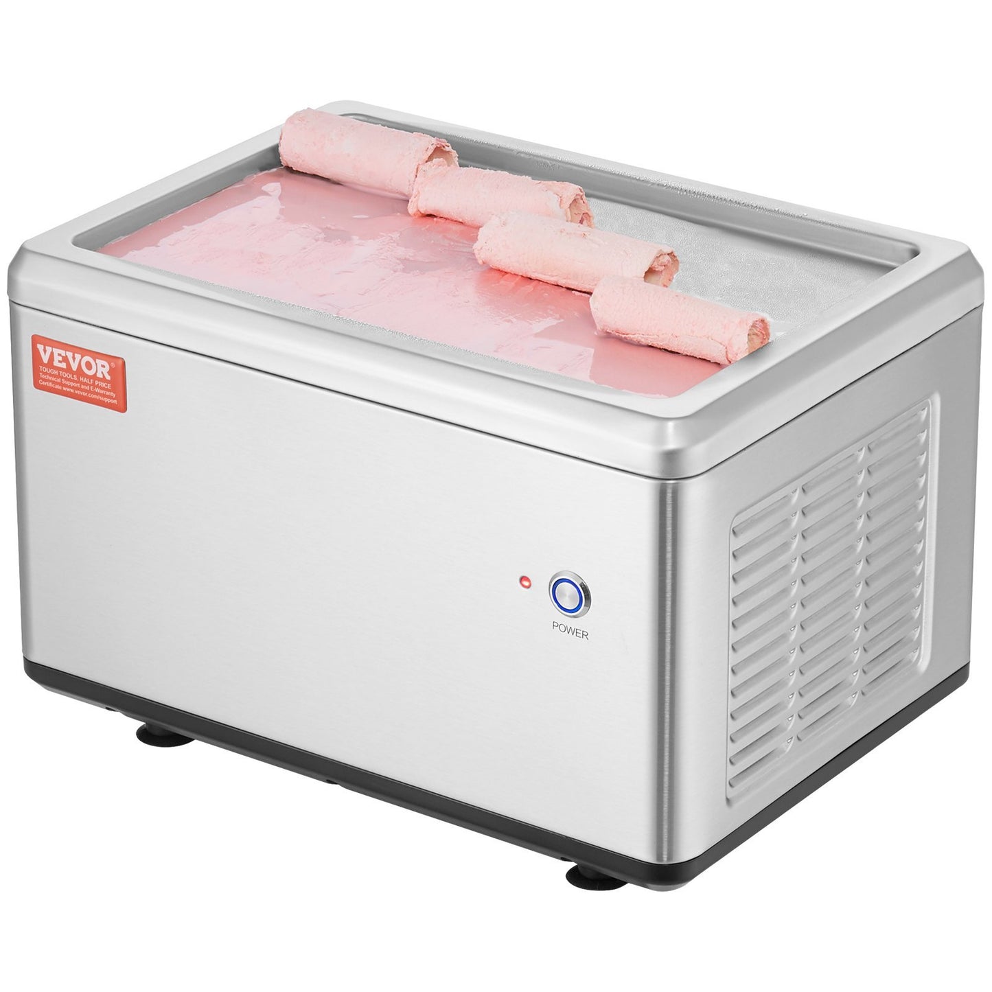 US Local Fried Ice Cream Roll Machine, 19.3" X 14.9" Stir-Fried Ice Cream Pan, Stainless Steel Rolled Ice Cream Maker With Compressor And 2 Scrapers, For Making Ice Cream, Frozen Yogurt, Ice Cream Rolls