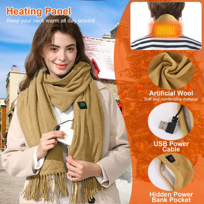 US Local 1 Pc Electric Heated Winter Scarf USB Heating Neck Wrap Unisex Heated Neck Shawl Soft Warm Scarves 3 Heating Modes For Outdoor Cycling Skiing Skating