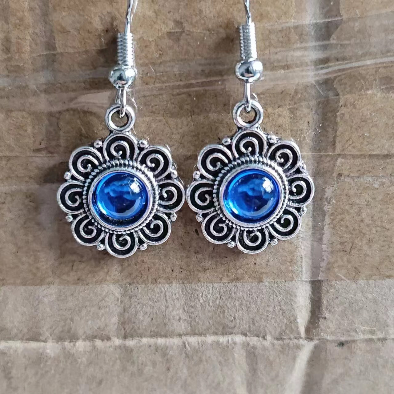 European And American Earrings Vintage Art Thai Silver Ethnic Style Gem