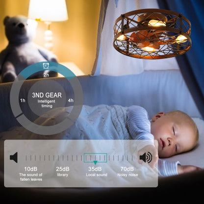 US Local Cage Ceiling Fan With Light, Black, Recessed Ceiling Fan Light, Farmhouse Small Ceiling Fan With Light Fixture, Bedroom Reversible Fan - E26 Bulb Included