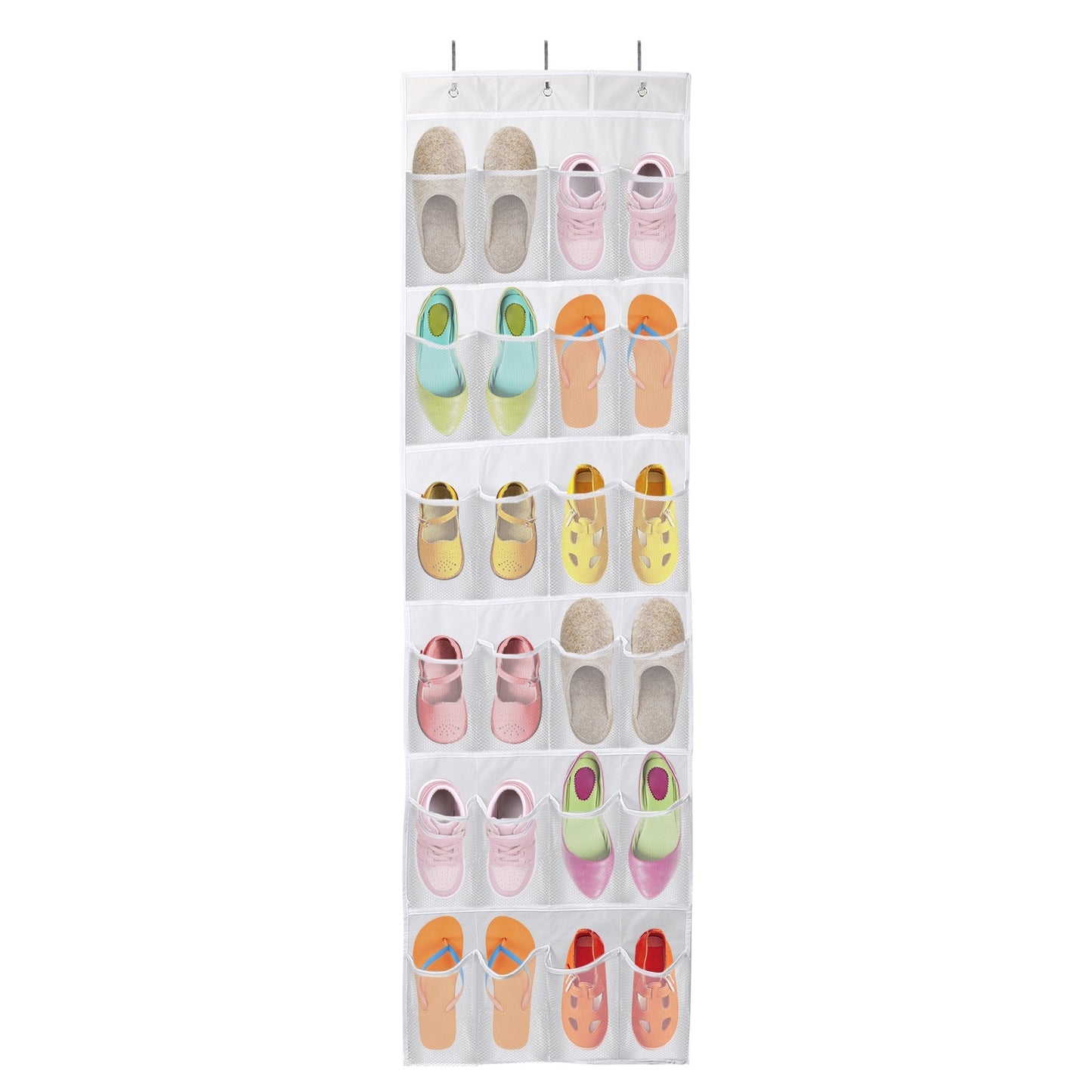 US Local Over The Door Shoes Rack 24-Pocket Crystal Clear Organizer 6-Layer Hanging Storage Shelf For Shoes Slippers Small Toys Closet Cabinet