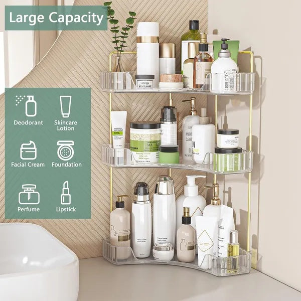 US Local Corner Bathroom Counter Storage Rack 3-tier Bathroom Countertop Storage Rack Cosmetic Storage Rack Dressing Table Perfume Tray