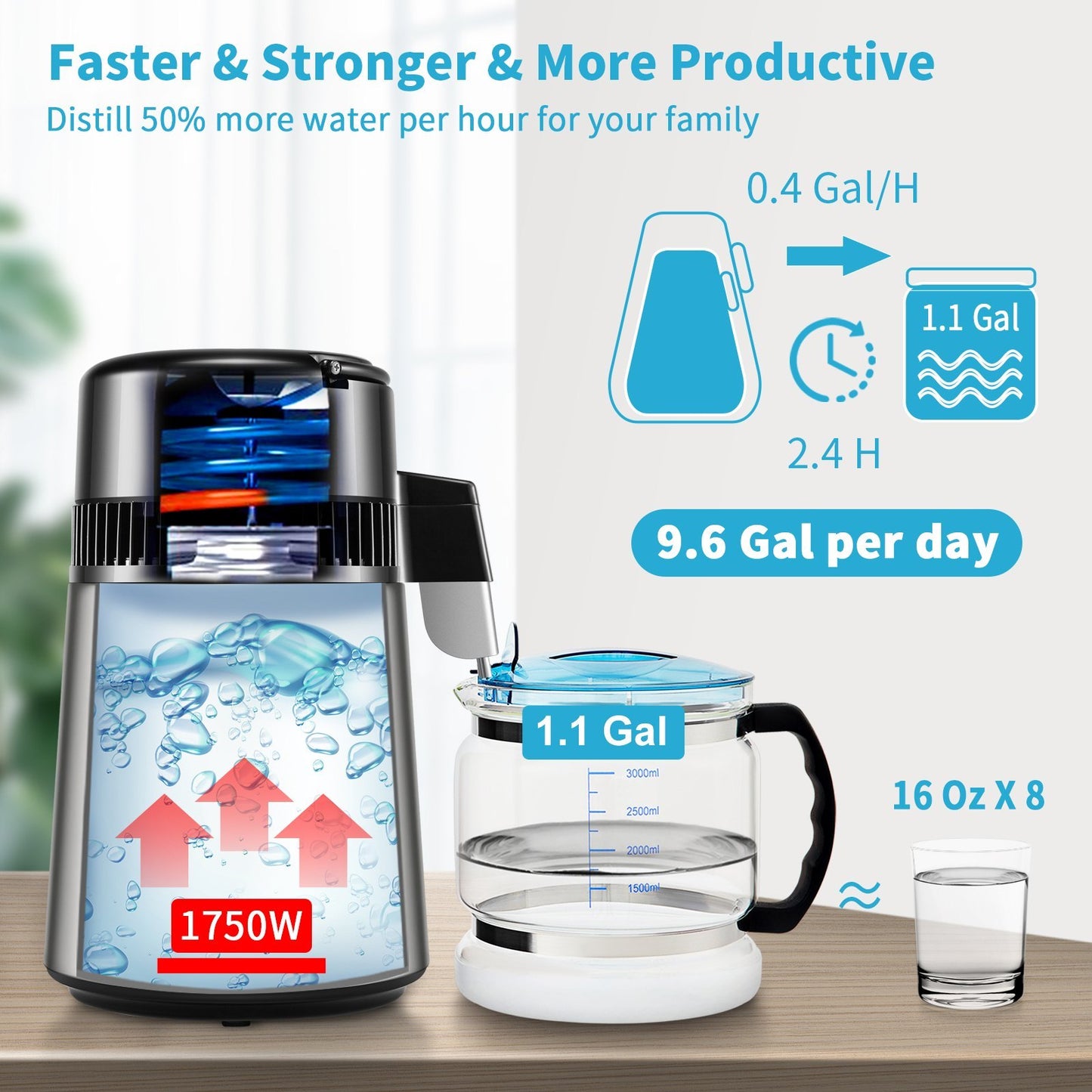 US Local 4L Water Distiller Distilled Water Maker Timing Dual-Temp Silver