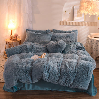 US Local Luxury Thick Fleece Duvet Cover Queen King Winter Warm Bed Quilt Cover Pillowcase Fluffy Plush Shaggy Bedclothes Bedding Set Winter Body Keep Warm