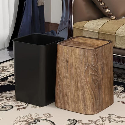 US Local Oversized Retro Wood Grain Trash Can With Odor-proof Seal And Rectangular Flap Suitable For Living Room, Kitchen, Bathroom And Hotel Use