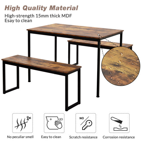 UK Local 3-Piece Dining Table And Bench Set 4-Person Space-Saving Dinette For Kitchen Patio Outdoor