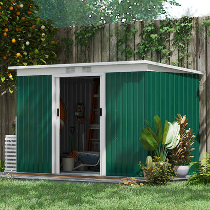 US Local 9'x4.5'x5.5' Rust Resistant Metal Garden Shed, Vented, Green White, Perfect For Backyard Lawn Tool Storage  Garden Essentials