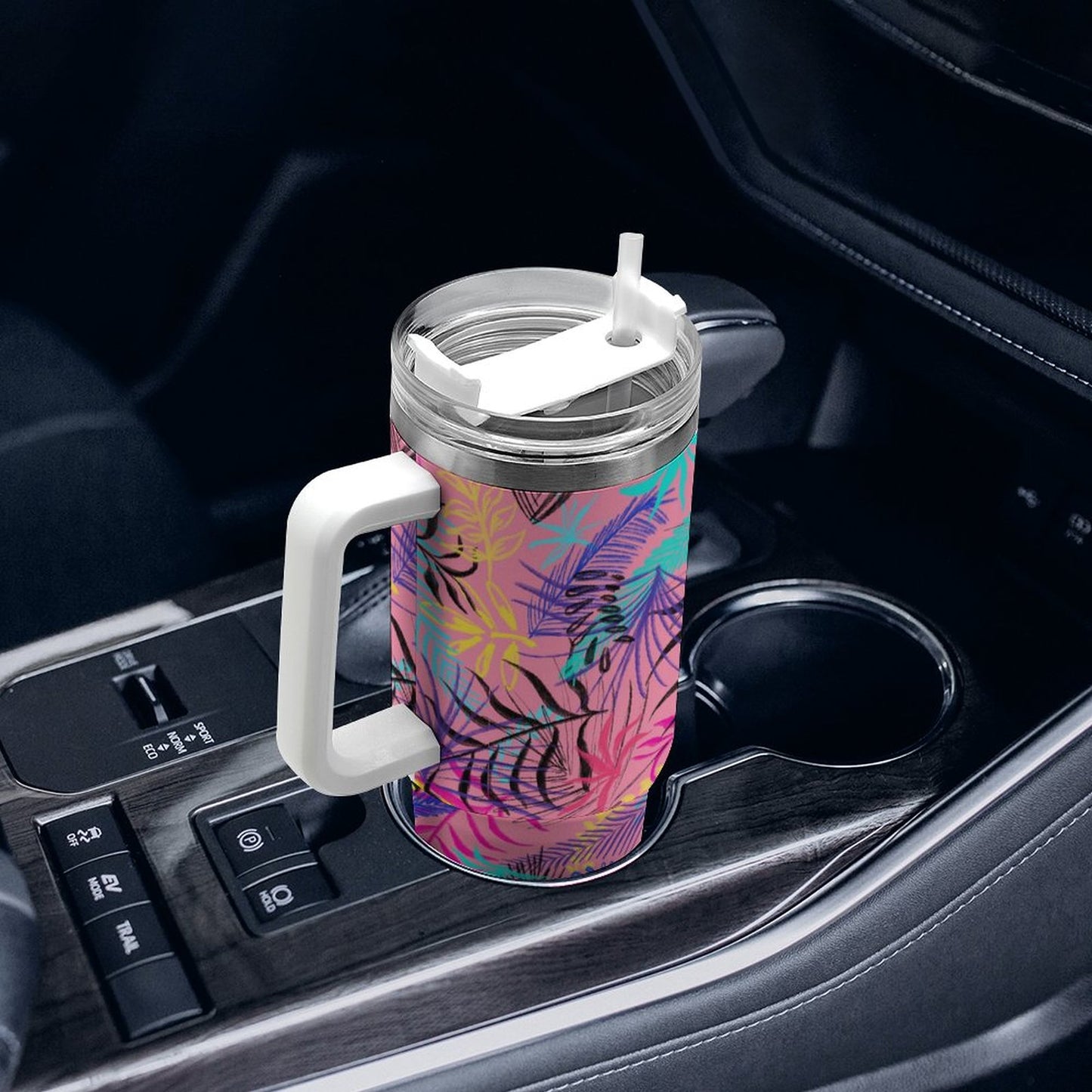 PHDT00388 POD US Local Tumbler 40 oz Large Capacity Car Cup Illustration Leaves Pink