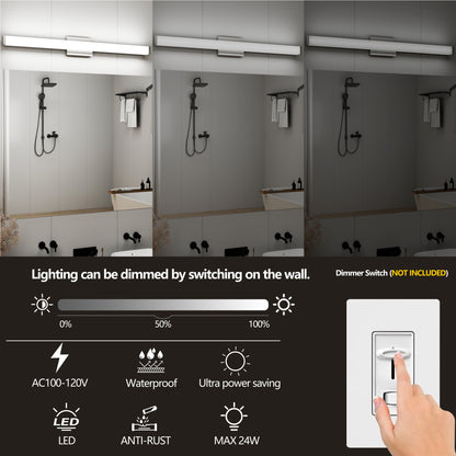 US Local Bathroom Vanity Light Brushed Nickel Square LED 41 Inch 24W 6000K Cool White Light Wall Bar Lighting Fixtures Over Mirror -Brushed Nickel, 41in