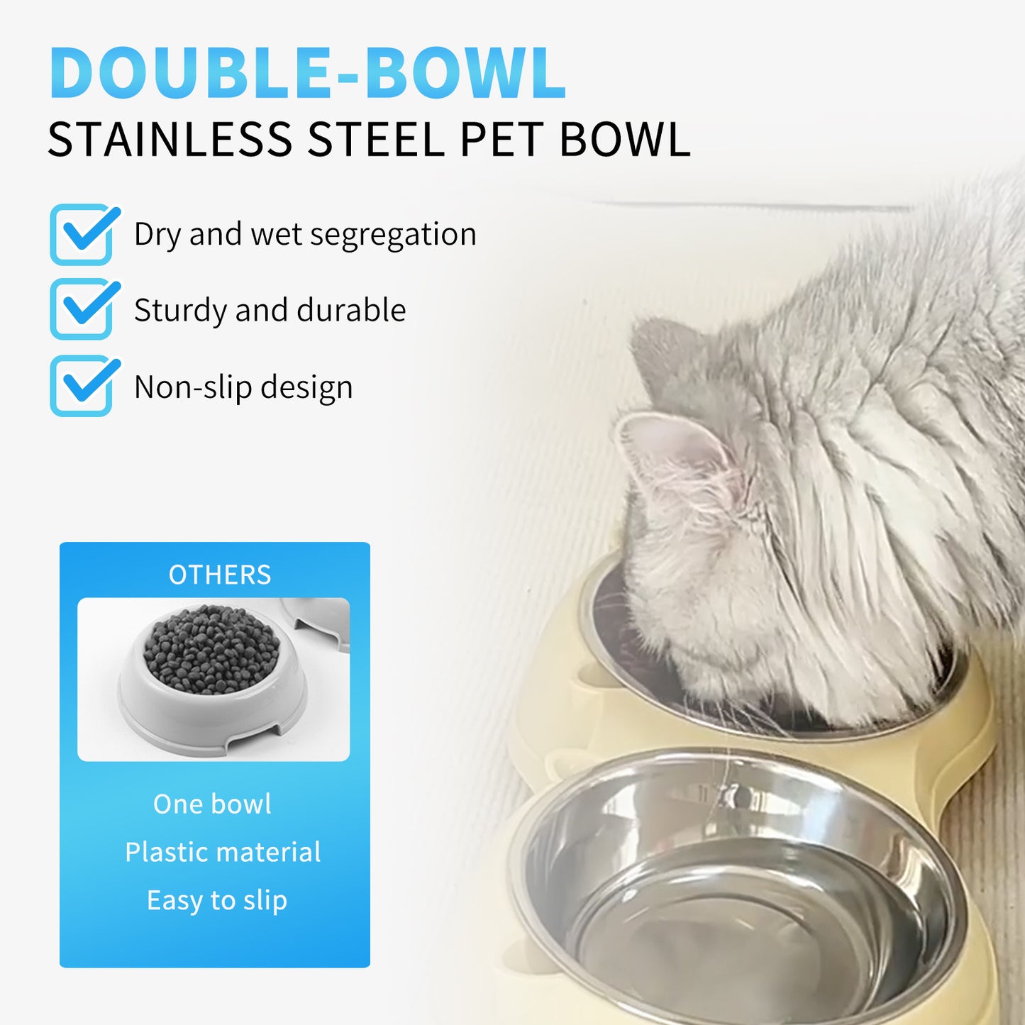 US Local Double Stainless Steel Pet Bowl Set, Macaron Colors, Non-Slip Base And Easy To Clean For Cats And Dogs, Indoor And Outdoor Use