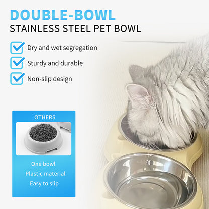 US Local Double Stainless Steel Pet Bowl Set, Macaron Colors, Non-Slip Base And Easy To Clean For Cats And Dogs, Indoor And Outdoor Use