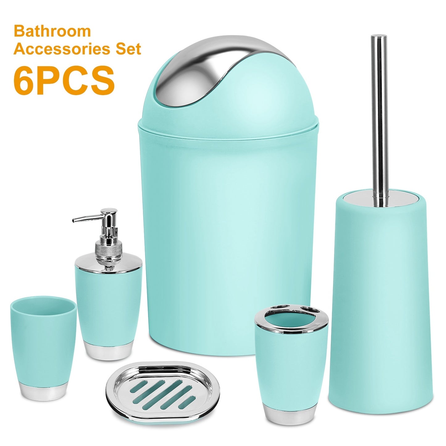 US Local Bathroom Accessories Set 6 Pcs Bathroom Set Ensemble Complete Soap Dispenser Toothbrush Holder Tumbler Soap Dish Toilet Cleaning Brush Trash Can
