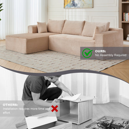 US Local L-Shaped Compression Sofa Bed, Convertible Sectional Sofa With Pillow Back Support - Foldable Floor Couch Lounger, Corduroy Fabric Futon Sleeper For Living Room, Bedroom, Game Room