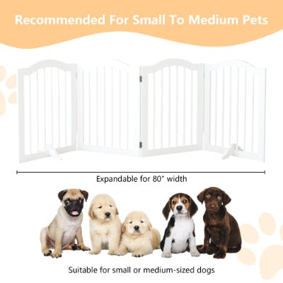 US Local 27.6 Height Tall Freestanding Pet Gate, 4 Panels Foldable Dog Gate, Solid Wood Folding Safety Fence Wooden Dog Gate With 2 Pcs Support Feet Ideal For Stairs, Doorways, Halls, Kitchens, Heavy Duty Gat