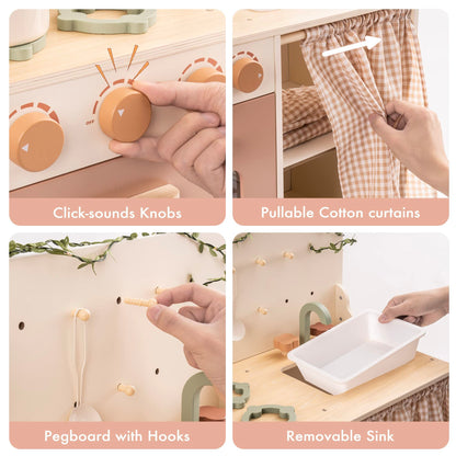 US Local Robud Kids Play Kitchen Set Rustic Wooden Pretend Play Kitchen For Toddlers 3