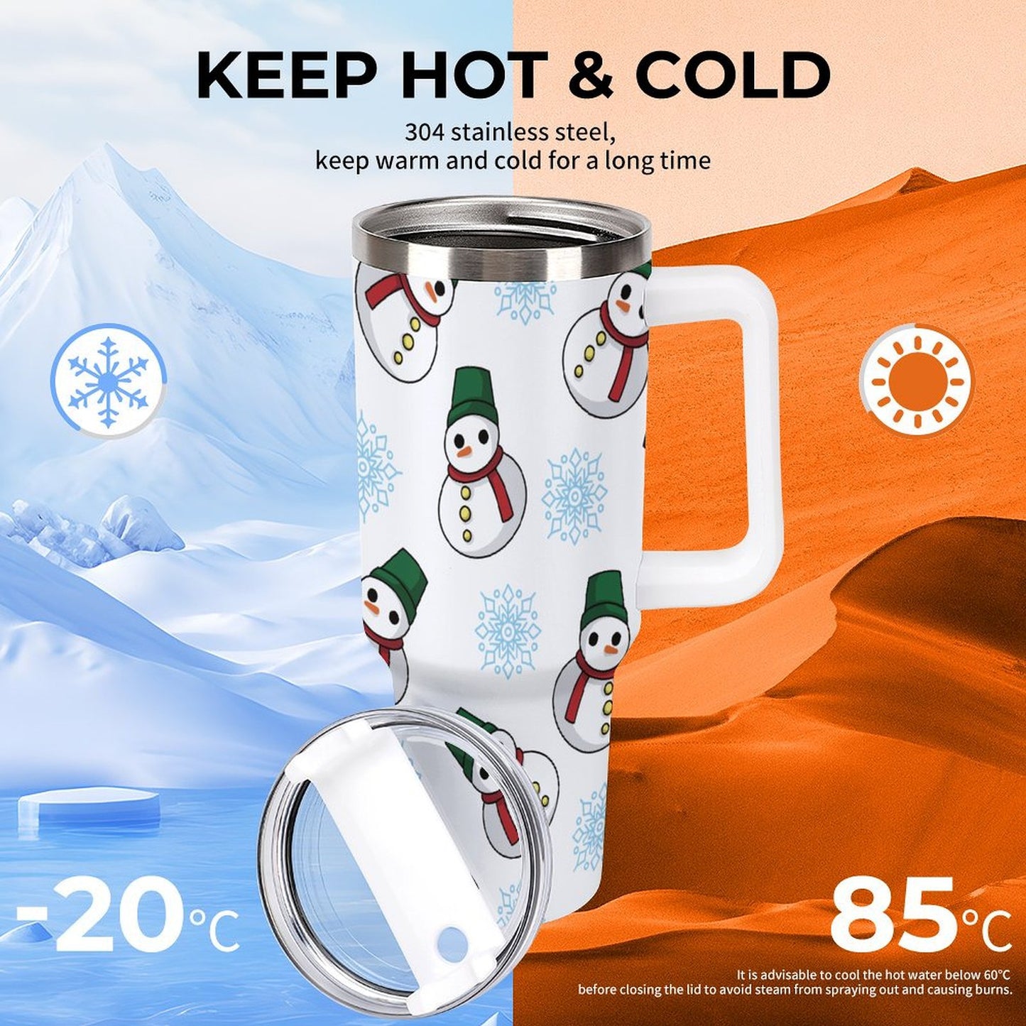 PHDT00315 POD US Local Tumbler 40 oz Large Capacity Car Cup Christmas Snowman Snowflake