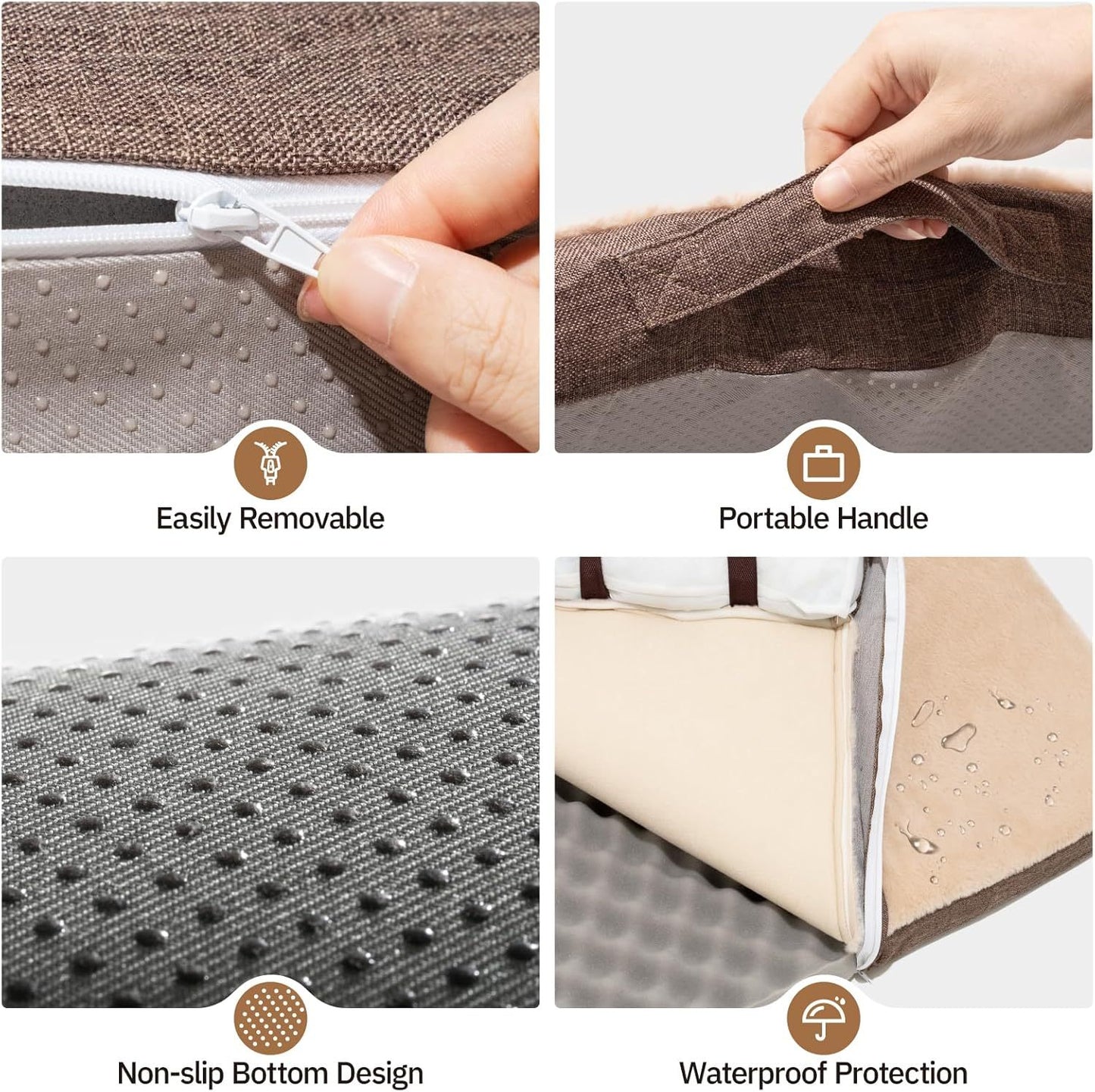 MEWOOFUN Orthopedic Dog Bed For Medium Dogs - Egg Crate Foam Sofa With Waterproof Lining & Anti-Slip Bottom, Washable Removable Cover Brown, Large