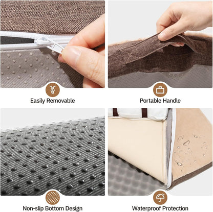 MEWOOFUN Orthopedic Dog Bed For Medium Dogs - Egg Crate Foam Sofa With Waterproof Lining & Anti-Slip Bottom, Washable Removable Cover Brown, Large