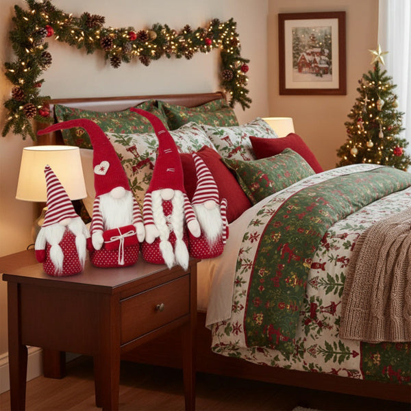 US Local 4 PCS Set Tall Christmas Gnome Family Red Halloween Decorations Harvest Festival Autumn Indoor Outdoor Holiday Display FBA Shipment