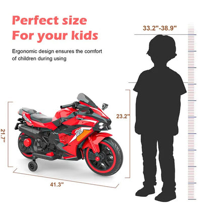 US Local Kids Powered Ride-ons Toy, Kids Motorcycle For 3-6Years, 12V Electric Ride On Motorcycle With Light Wheel & Bluetooth Music-Red