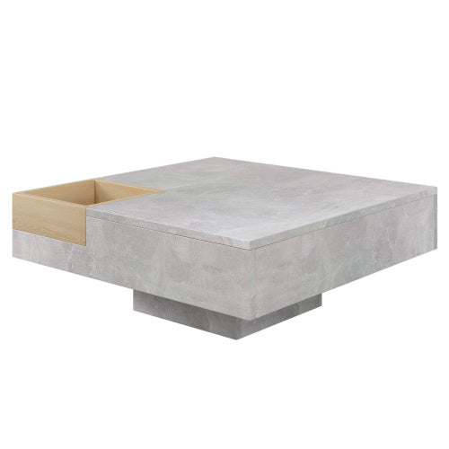 UK Local Coffee Table, Living Room Table, Side Table With Removable Storage Box, Concrete Gray And Wood Color, 72x72x30 Cm
