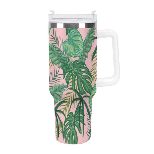 PHDT00047 POD US Local Tumbler 40 oz Large Capacity Car Cup Tropical, Monstera, Pink, Greenery