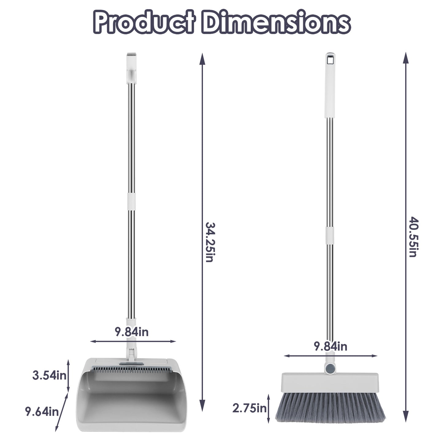 US Local 1Set Broom And Dustpan Combo Set With Squeegee Stainless Steel Handle 4 In 1 Upright Standing Broom And Dust Pan For Indoor Outdoor Garage Kitchen Room Office Sweeping