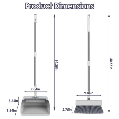 US Local 1Set Broom And Dustpan Combo Set With Squeegee Stainless Steel Handle 4 In 1 Upright Standing Broom And Dust Pan For Indoor Outdoor Garage Kitchen Room Office Sweeping