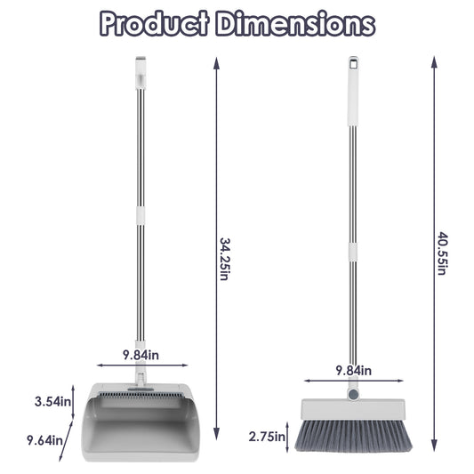 US Local 1Set Broom And Dustpan Combo Set With Squeegee Stainless Steel Handle 4 In 1 Upright Standing Broom And Dust Pan For Indoor Outdoor Garage Kitchen Room Office Sweeping