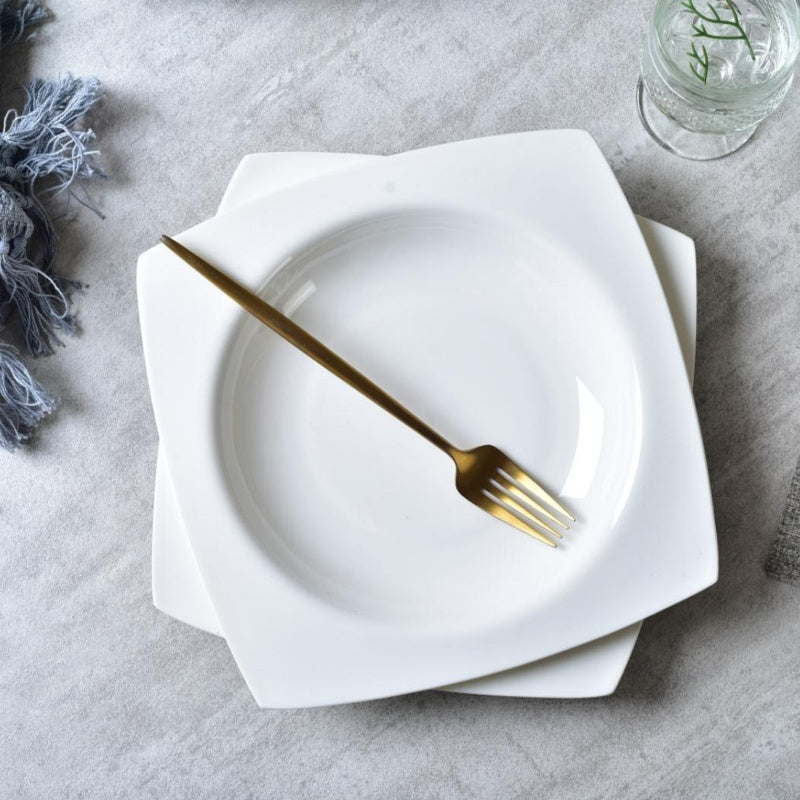 US Local 6-piece Set Of White Bone China 9.5-inch Square Soup Plate