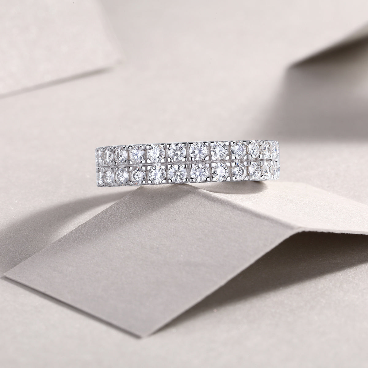 US Local Multi-row Diamond Ring Luxury Fashion Set Moissanite Silver Ring