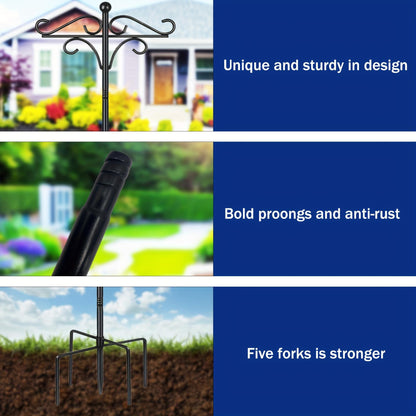 US Local Two Heavy Duty 76 Inch Outdoor Metal Shepherd's Hooks Traditional Double Bird Feeder Pole With Five Finger Adjustable Plant Hooks Suitable For Garden And Wedding Decoration Suitable For Bird Feeders P