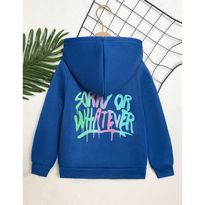 US Local Toddler Girl Zip Up Hoodie Jacket Sorry Or Whatever Letter Print Long Sleeve Sweatshirt Kids Hooded Jacket