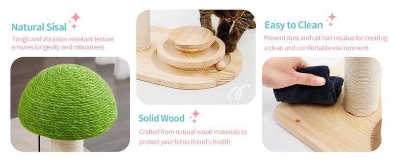 US Local Mushroom Sisal Rope 2 In 1 Wooden Interactive Ball Track Ball Cat Scratching Post Cat Scratching Board