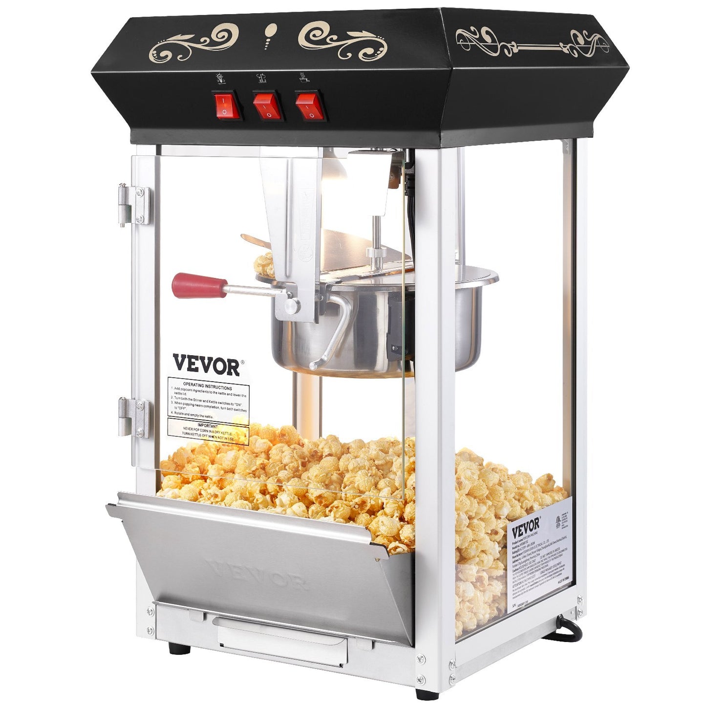 US Local Popcorn Popper Machine Countertop Popcorn Maker 850W 8 Oz 48 Cups Black