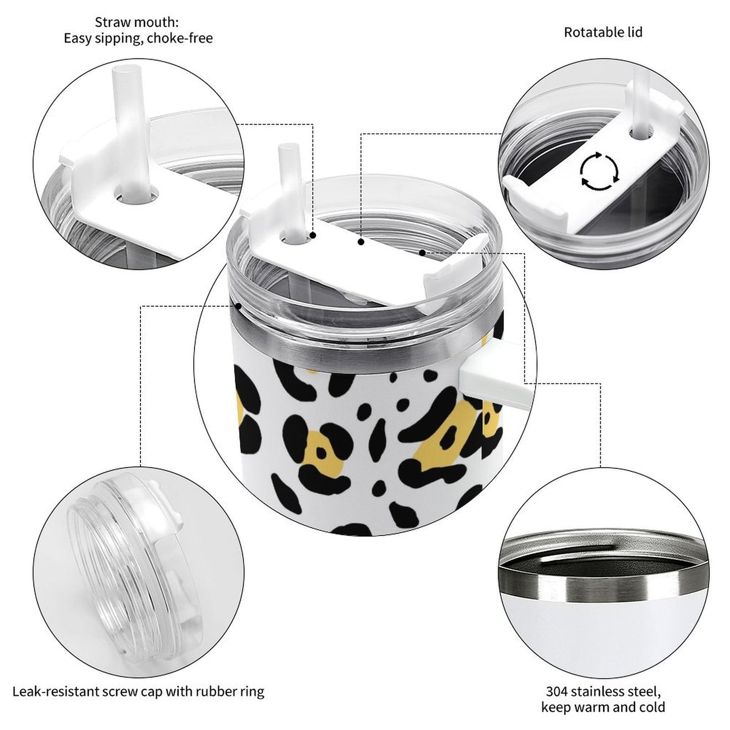 PHDT00224 POD US Local Tumbler 40 oz Large Capacity Car Cup Animal  Leopard