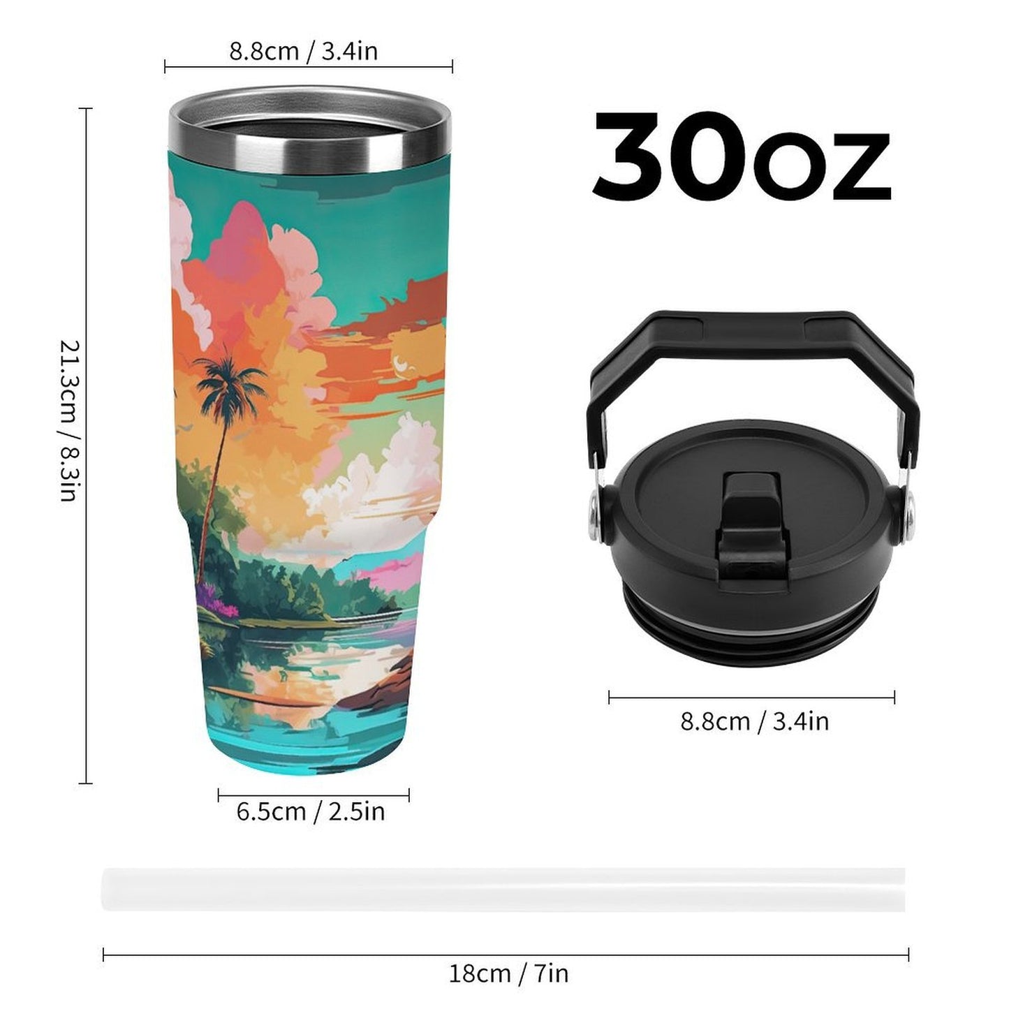 POD US Local Tumbler 30oz Large Capacity Car Cup Tropical, Island, Scenery Style
