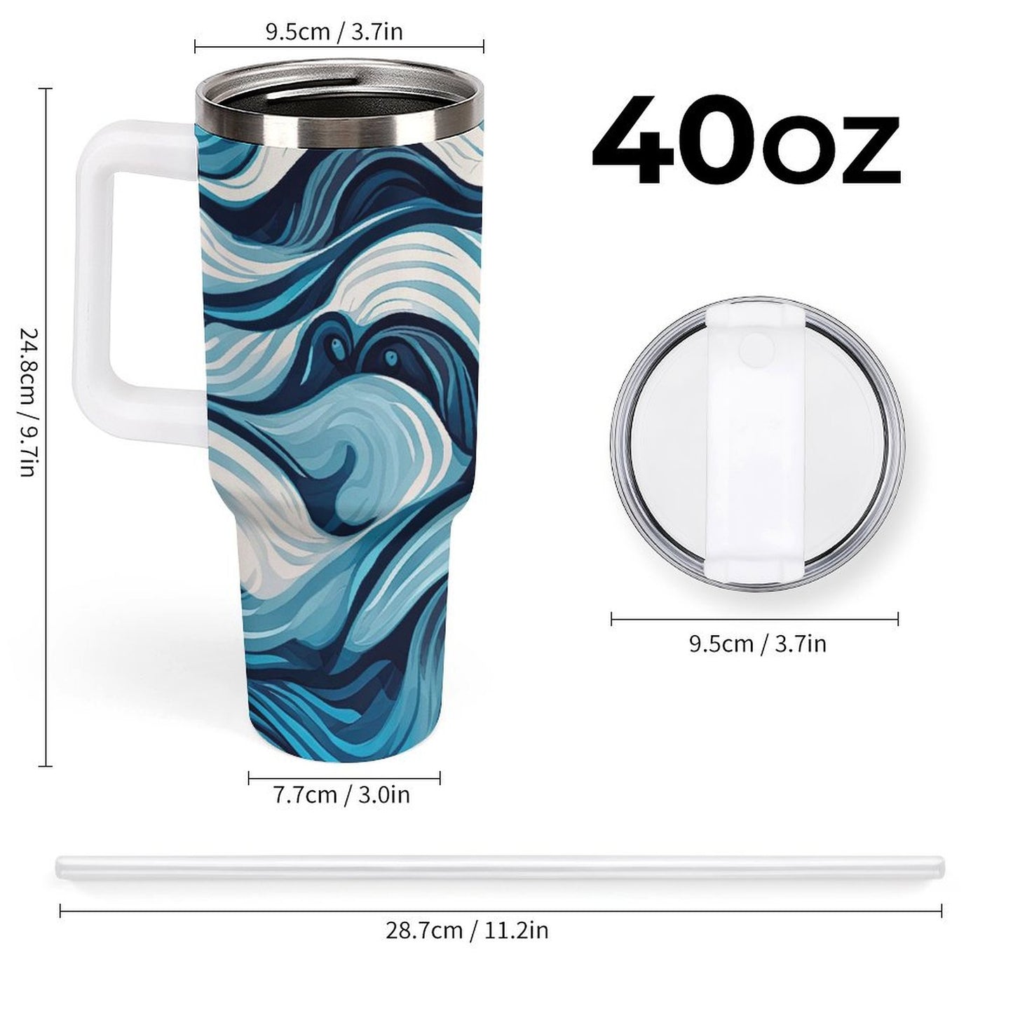 PHDT00044 POD US Local Tumbler 40 oz Large Capacity Car Cup Waves, Abstract