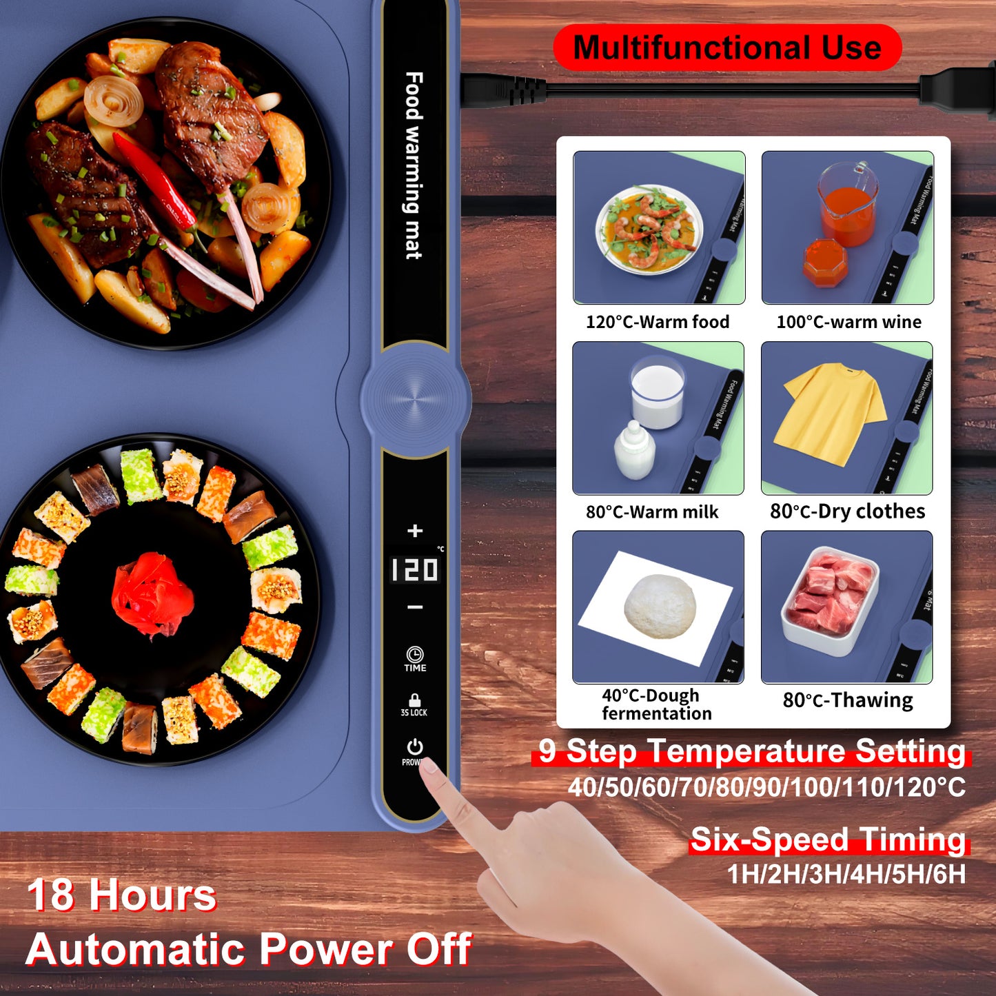 UK Local Foldable Heating Plate Mat Portable Keep Food Warm Electric Warming Mat For 8 Dishes With Time Setting