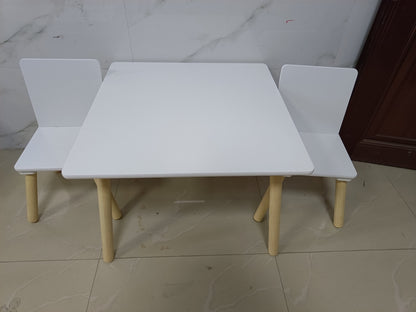 US Local Kids Table And 2 Chairs Set, 3 Pieces Toddler Table And Chair Set, Wooden Activity Play Table Set W