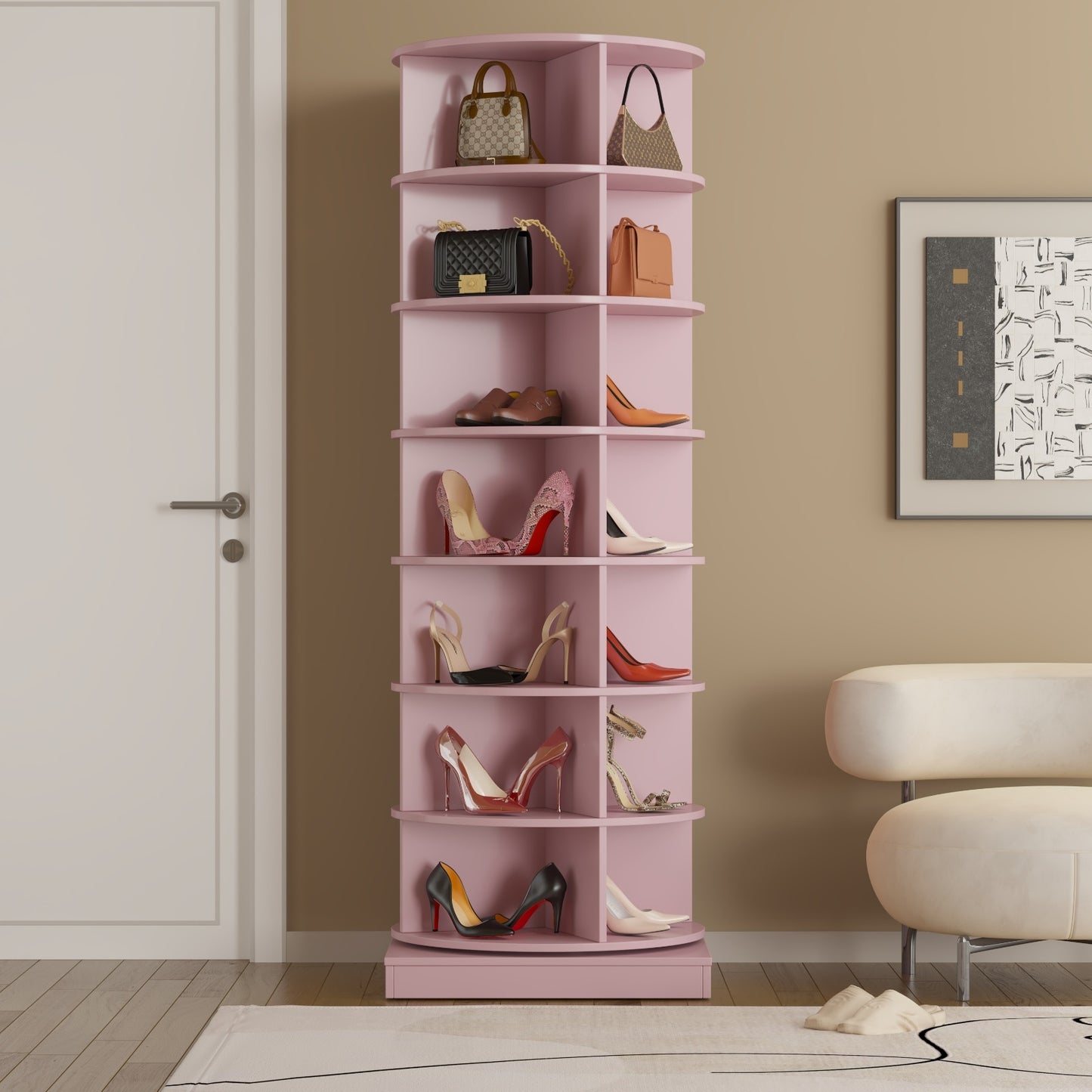 US Local New 360 Rotating Shoe Cabinet With 7 Layers Can Accommodate Up To 28 Paris Shoes