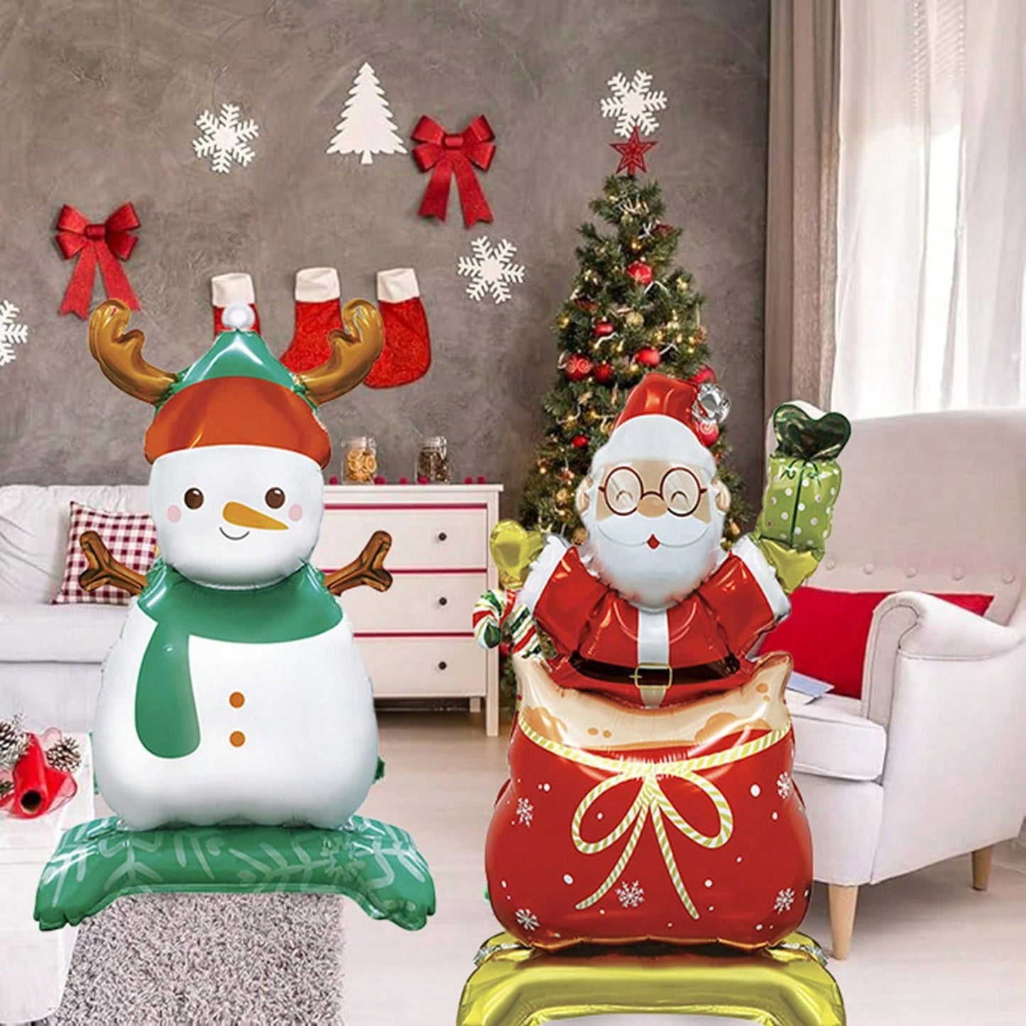 US Local 8 Pcs Inflatable Christmas Balloons Santa Claus Snowman Christmas Tree Designed Standing Balloons New Year Party Foil Balloons For Indoor And Outdoor Perfect Xmas Party Decorations Party Photo Prop