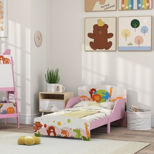 UK Local AIYAPLAY Cute Animal-Themed Toddler Bed, With Safety Rails, 143 X 77 X 60cm